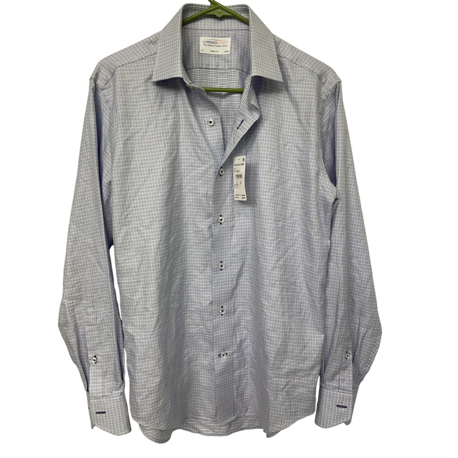 Lorenzo Uomo Nordstrom Trim Fit 15 32/33 Nwt Purple/Blue $125 100% Cotton Shirt
